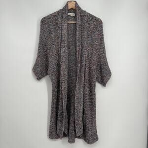Coldwater Creek Linen Blend Cardigan Sweater Large Open Knit Short Sleeve Chunky